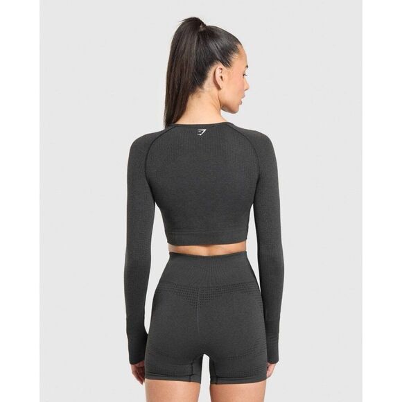 Gymshark Womens Dark Gray VITAL SEAMLESS 2.0 CROP TOP Long Sleeve Small - Picture 2 of 2